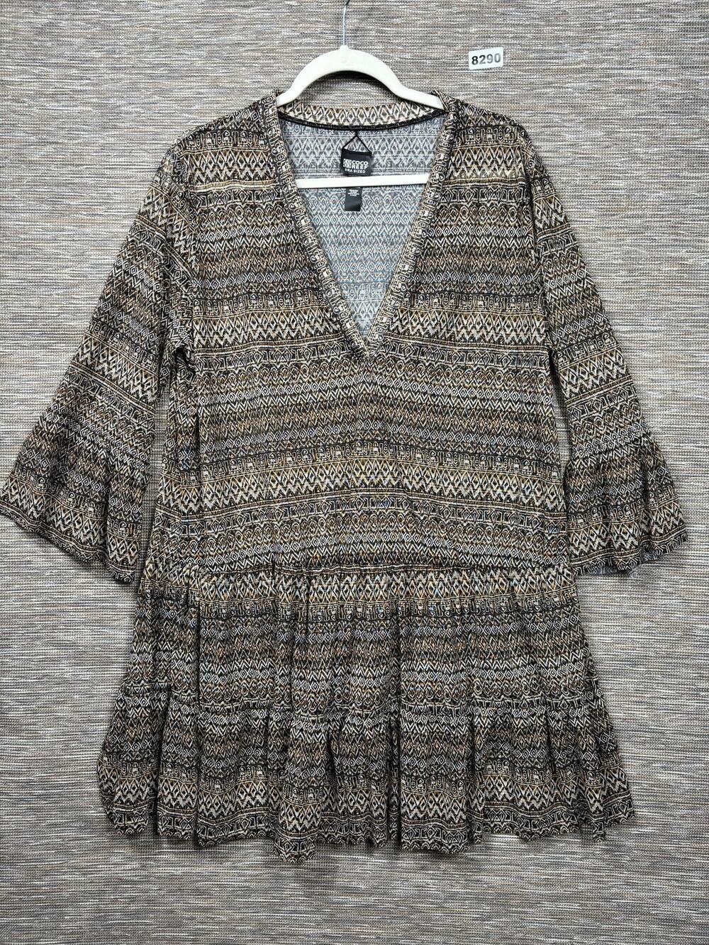 Coco Reef Cover Up Womens Large Brown Geometric Tribal Ruffle Boho Beach Tiered
